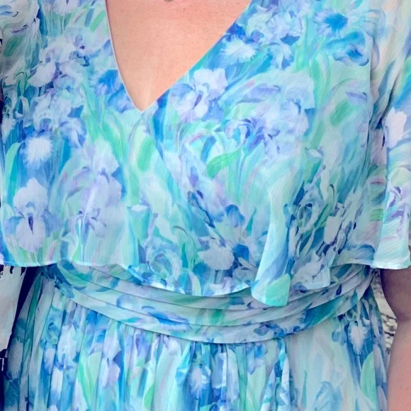 Adrianna Papell Blue and Green Floral Maxi Dress 14W - Picture 8 of 11
